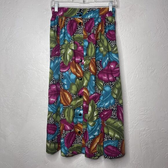 Dresses & Skirts - Vintage 90s Cristin Stevens Midi Skirt Size Small Tropical Vacation Cruise USA